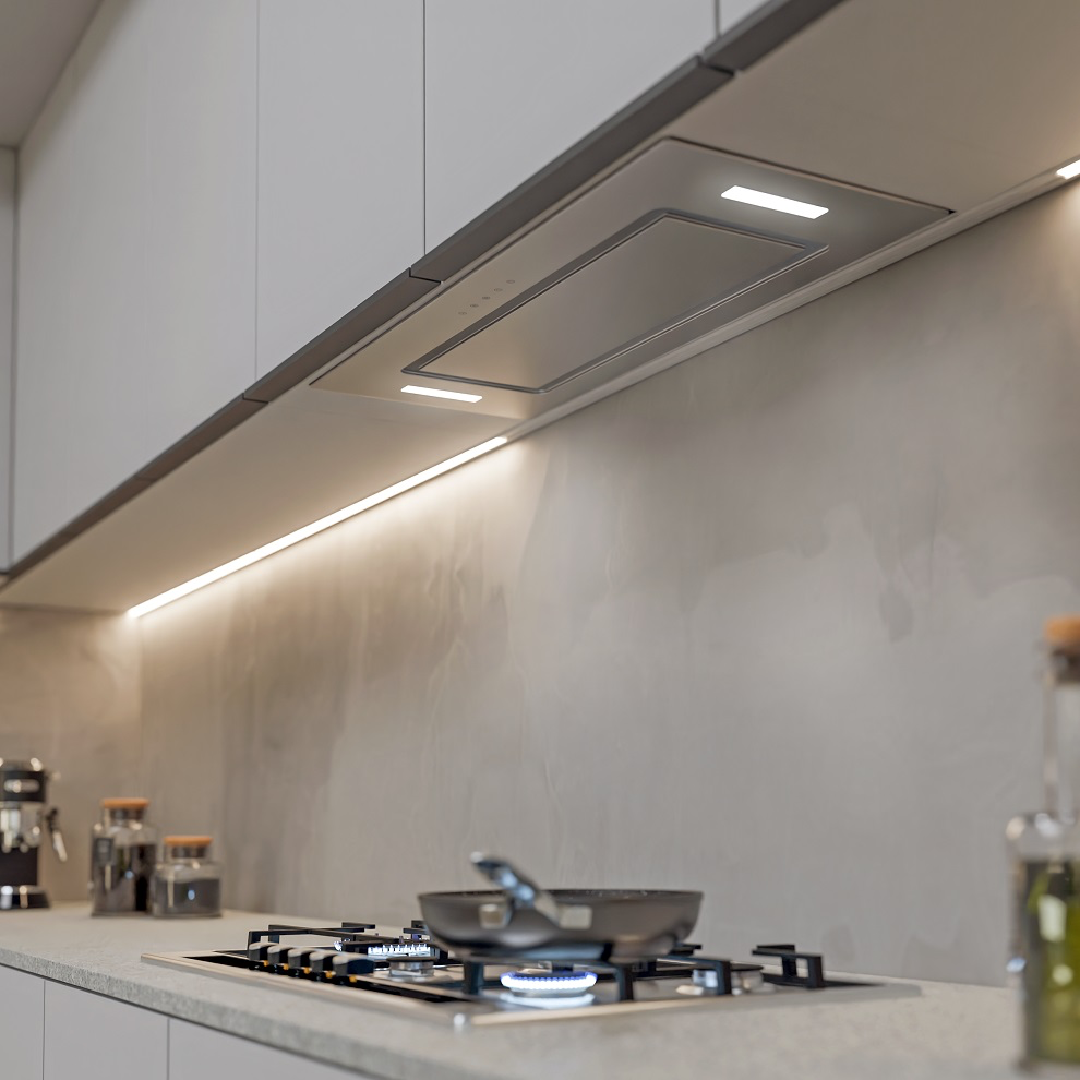 Fully Integrated White Glass Large Built In Extractor Fan – 90cm