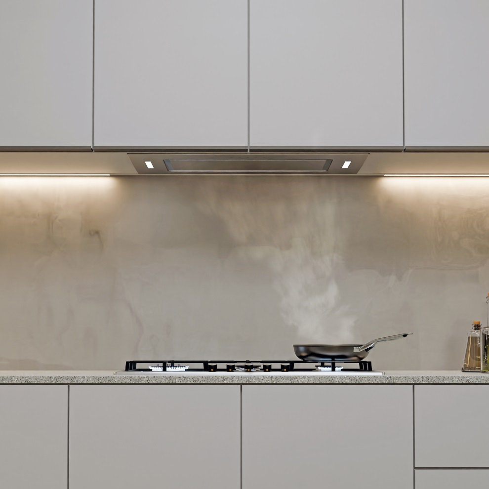 Fully Integrated White Glass Large Built In Extractor Fan – 90cm